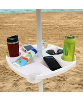 Sunnydaze Decor Outdoor Beach Umbrella Table - 4 Drink Holders and Tray Slots - For Beach and Patio Umbrellas