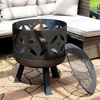 Sunnydaze Decor 26-Inch Cast Iron Retro Fire Pit Bowl with Handles and Spark Screen