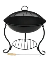 Sunnydaze Decor 18-Inch Elegant Steel Fire Pit Bowl with Spark Screen Guard - Black Finish