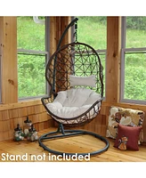 Sunnydaze Decor Danielle Hanging Egg Chair - Resin Wicker Basket Design Outdoor Use Includes Beige Cushion