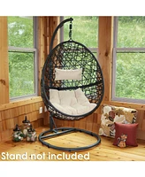 Sunnydaze Decor Caroline Hanging Resin Wicker Egg Chair - 265-Pound Weight Capacity Removable Beige Polyester Cushions