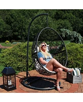 Sunnydaze Decor Caroline Hanging Egg Chair Swing with Steel Stand Set - Resin Wicker Basket Frame Includes Beige Cushions