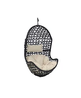 Sunnydaze Decor Cordelia Resin Wicker Hanging Egg Chair - 265-Pound Weight Capacity Includes Gray Polyester Cushion and Headrest