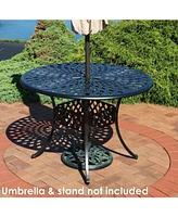 Sunnydaze Decor Decorative Crossweave Cast Aluminum Patio Dining Table with Umbrella Hole - 41-Inch Diameter