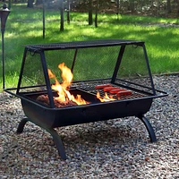 36-Inch Northland Steel Outdoor Fire Pit with Grill and Spark Screen - Vinyl Protective Cover - Black Finish