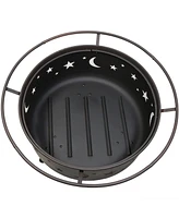 Sunnydaze Decor Cosmic 30-Inch Fire Pit with Cooking Bbq Grill Grate, Spark Screen, and Fireplace Poker - Celestial Design