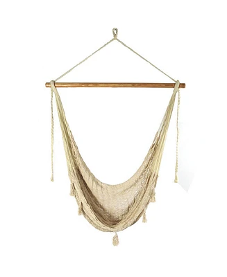 Mayan Hanging Hammock Chair - Extra Large Woven Rope Outdoor Hammock - 330-Pound Capacity - Natural