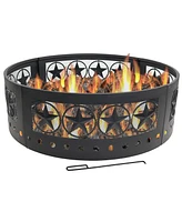 36-Inch Outdoor Fire Pit Ring with Poker - Round Heavy-Duty Steel Fire Ring for Camping or Backyard - 4-Star - 12" H