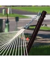 Double Polyester and Cotton Rope Hammock with 15-Foot Steel Stand - 400-Pound Capacity - Black Stand - Cream