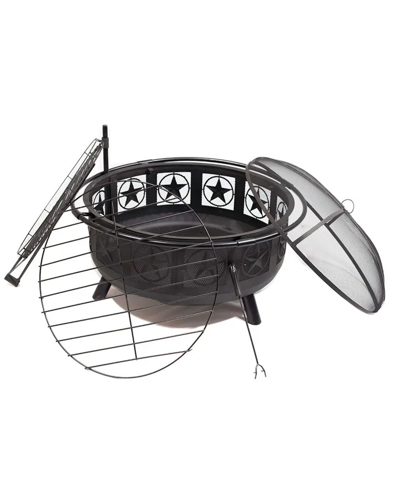 Sunnydaze Decor 30-Inch Steel All Star Fire Pit Bowl - Black - Includes Bbq Cooking Grate and Spark Screen