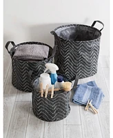 Design Imports Polyethylene Coated Woven Paper Laundry Bin Tribal Chevron Round Large Set of 2