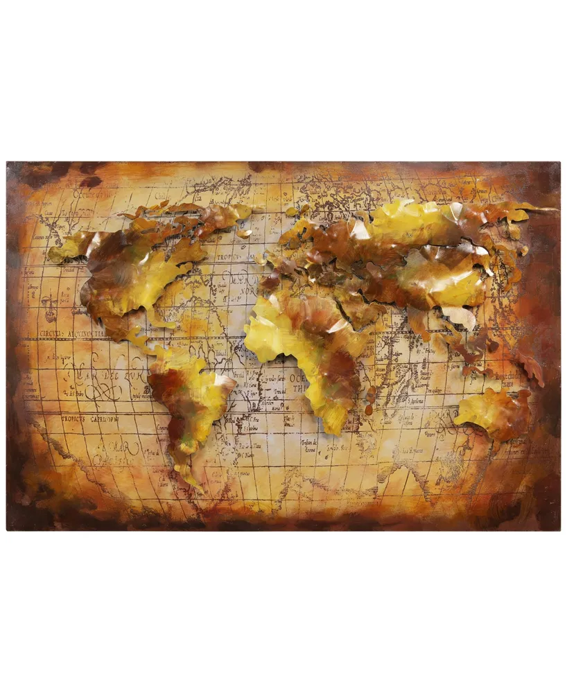 Empire Art Direct Globe Mixed Media Iron Hand Painted Dimensional Wall Art, 32" x 48" x 2"