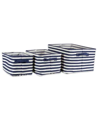 Design Imports Polyethylene Coated Herringbone Woven Cotton Laundry Bin Stripe French Rectangle Set of