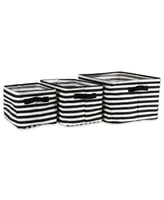 Design Imports Polyethylene Coated Herringbone Woven Cotton Laundry Bin Stripe Rectangle Set of