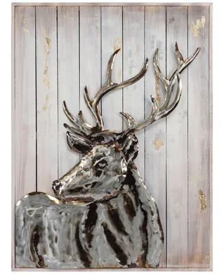 Empire Art Direct Deer 2Handed Painted Iron Wall sculpture on Wooden Wall Art, 40" x 30" x 2.8"