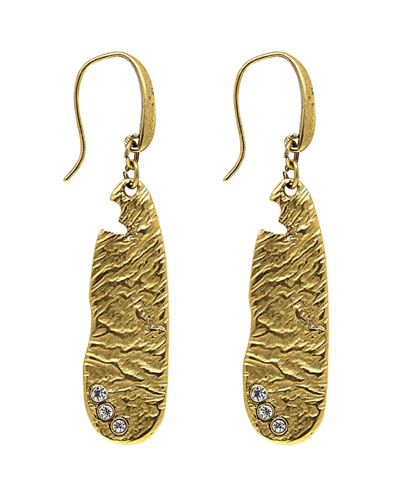 T.r.u. by 1928 14 K Gold Dipped Sculptured Drop Earring Embellished with Crystals