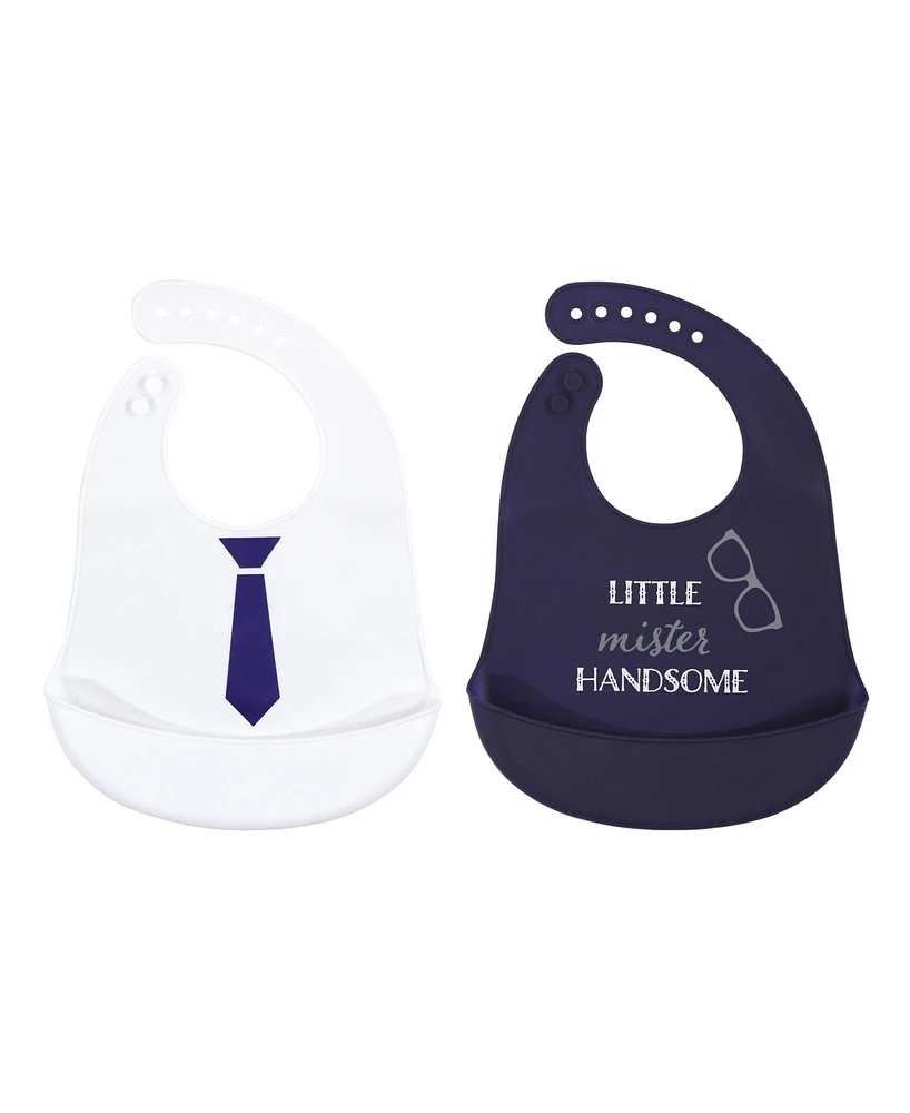 Hudson Baby Infant Boy Silicone Bibs 2pk, Little Mister Handsome, One Size