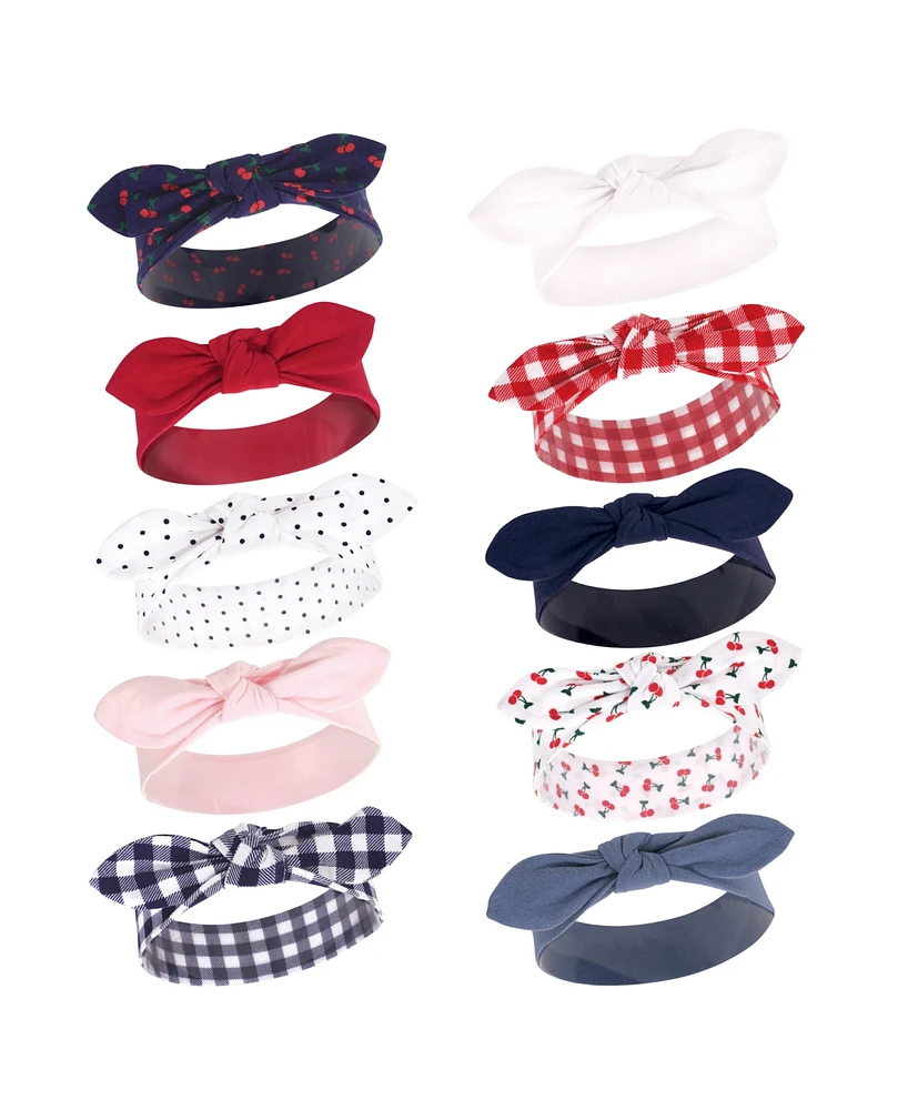 Hudson Baby Girls Cotton Headbands 10pk, Whale, 0-24 Months