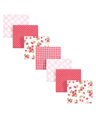 Hudson Baby Infant Girl Cotton Flannel Receiving Blankets Bundle, Strawberries, One Size