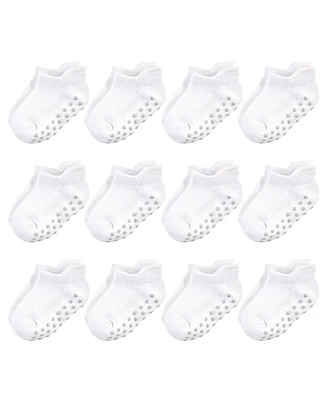 Touched by Nature Baby Boys Baby Unisex Organic Cotton Socks with Non-Skid Gripper for Fall Resistance, White No-Show - White No