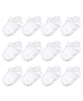 Touched by Nature Baby Boys Baby Unisex Organic Cotton Socks with Non-Skid Gripper for Fall Resistance, White No-Show - White No