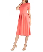 24seven Comfort Apparel Midi Dress with Short Sleeves and Pocket Detail