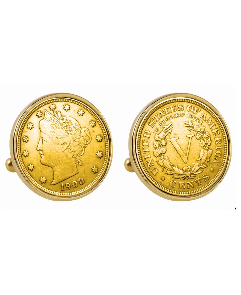 American Coin Treasures Gold-Layered Liberty Nickel Bezel Coin Cuff Links