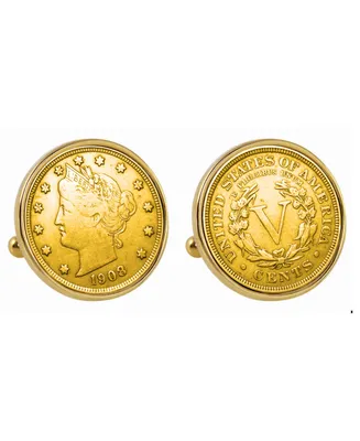 American Coin Treasures Gold-Layered Liberty Nickel Bezel Coin Cuff Links