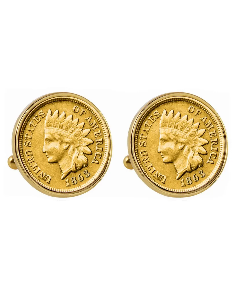 American Coin Treasures Gold-Layered 1800's Indian Penny Bezel Coin Cuff Links