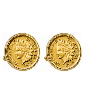 American Coin Treasures Gold-Layered 1800's Indian Penny Bezel Coin Cuff Links