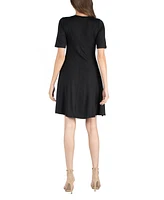 24seven Comfort Apparel a Line Knee Length Elbow Sleeves Dress