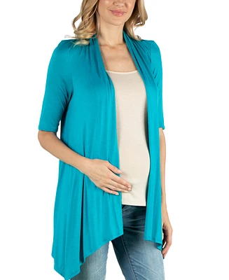 24seven Comfort Apparel Loose Fit Open Front Maternity Cardigan with Half Sleeve
