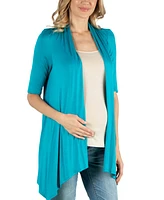 24seven Comfort Apparel Loose Fit Open Front Maternity Cardigan with Half Sleeve