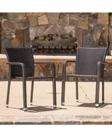 Noble House Dover Outdoor Armed Stack Chairs with Frame, Set of 2