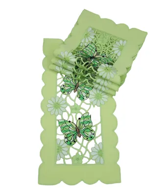 Xia Home Fashions Emerald Mariposa Embroidered Cutwork Tray Cloth - Set of 4, 8" x 15"