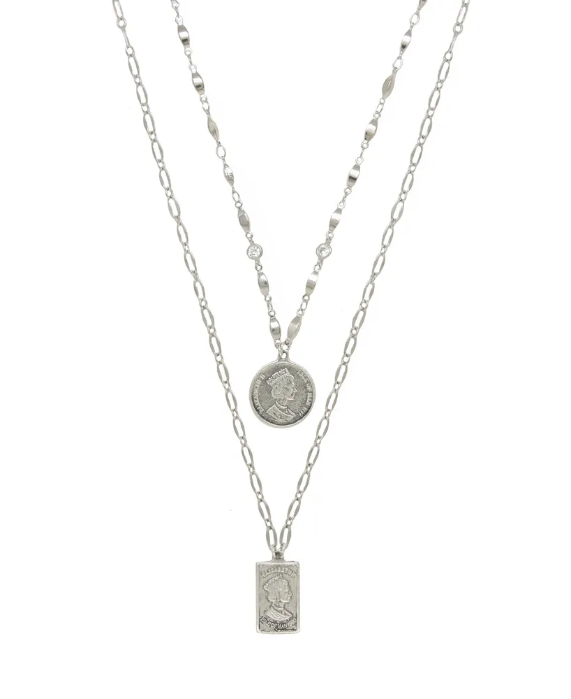 Ettika Medallions of Mine Layered Rhodium Plated Coin Women's Necklace Set
