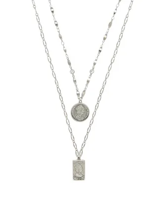 Ettika Medallions of Mine Layered Rhodium Plated Coin Women's Necklace Set