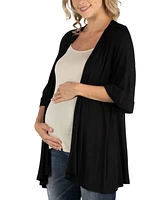 24seven Comfort Apparel Open Front Elbow Length Sleeve Maternity Cardigan