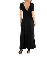 24seven Comfort Apparel Cap Sleeve V Neck Maternity Maxi Dress