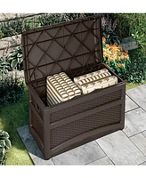 Suncast DBW7500 73 Gallon Outdoor Patio Storage Chest with Handles & Seat, Java