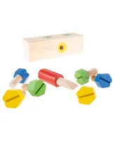 Hey Play Screw Block Toy - Kids Wooden Manipulative With Screws And Screwdriver - Fun Fine Motor Development Activity For Boys And Girls