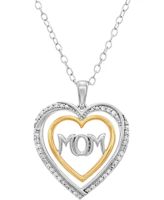 Diamond Heart Mom 18" Pendant Necklace (1/10 ct. t.w.) in Sterling Silver & 14k Gold Over Sterling Silver