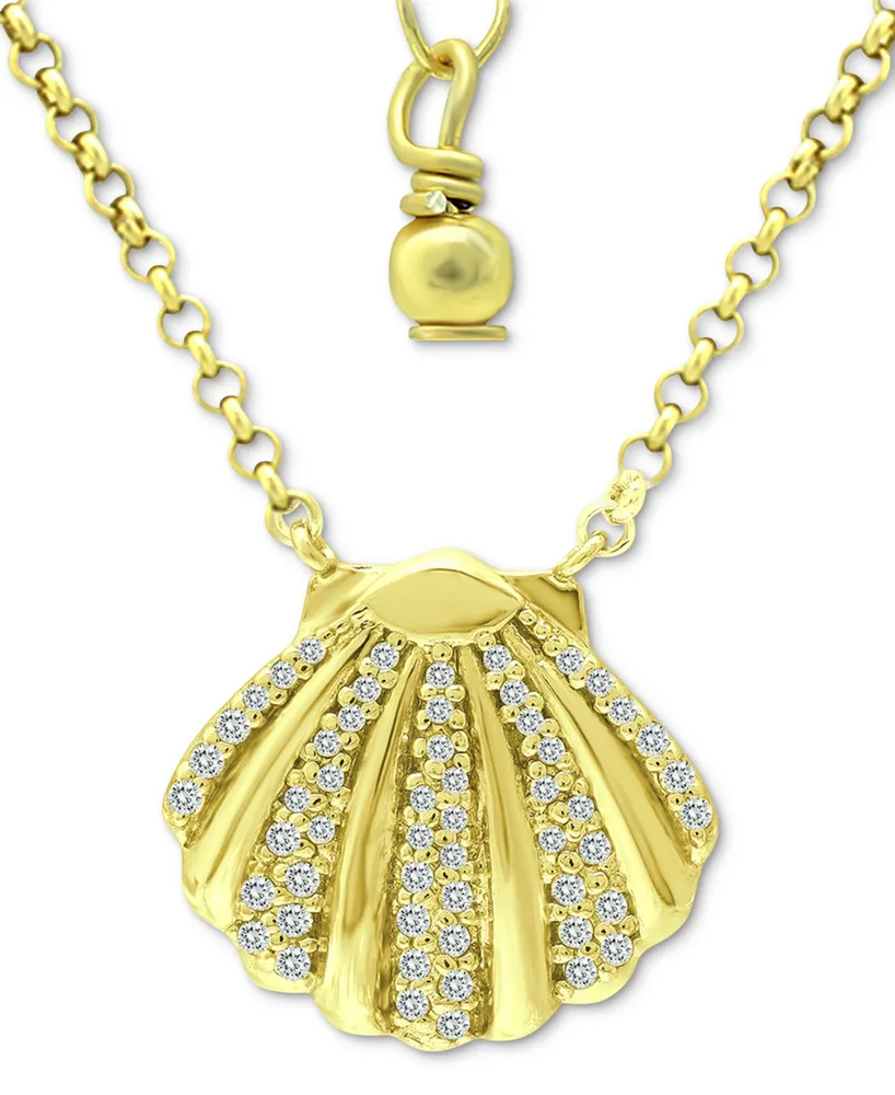 Giani Bernini Cubic Zirconia Clam Shell Pendant Necklace in 18k Gold-Plated Sterling Silver, 16" + 2" extender, Created for Macy's