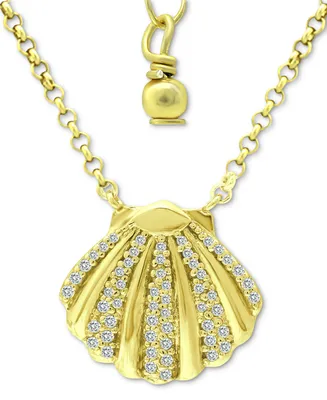 Giani Bernini Cubic Zirconia Clam Shell Pendant Necklace in 18k Gold-Plated Sterling Silver, 16" + 2" extender, Created for Macy's