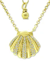 Giani Bernini Cubic Zirconia Clam Shell Pendant Necklace in 18k Gold-Plated Sterling Silver, 16" + 2" extender, Created for Macy's