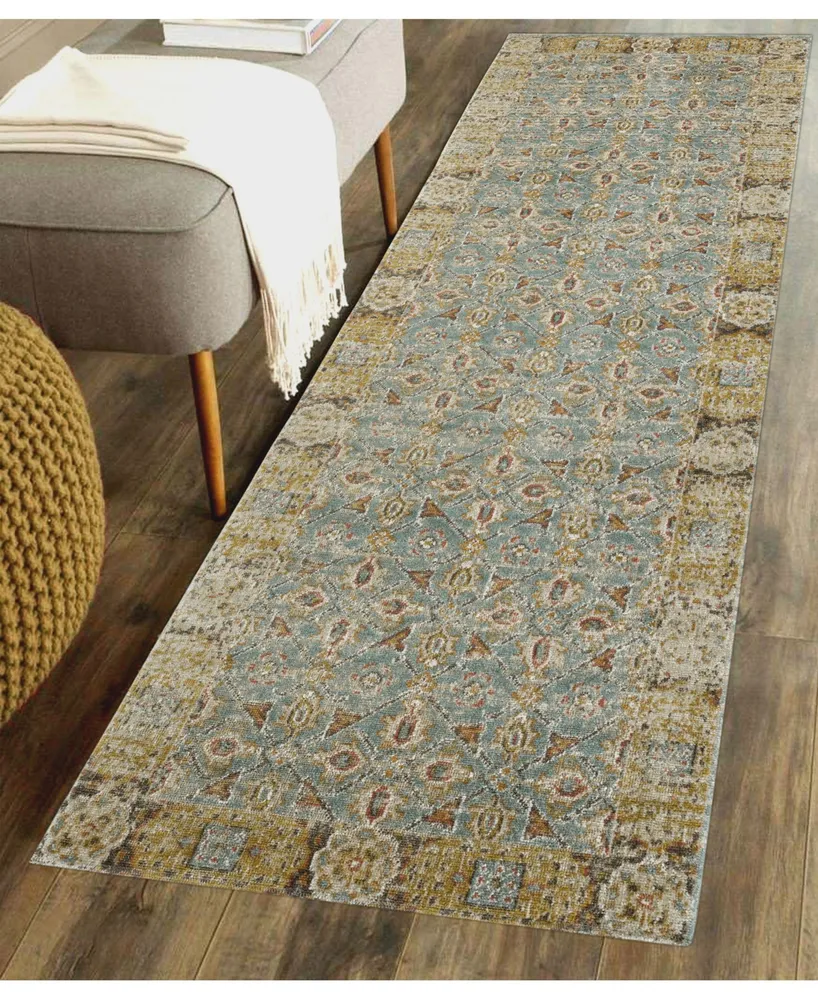 Amer Rugs Eternal Ete-27 Teal/ Gold 2'7" x 7'6" Runner Rug