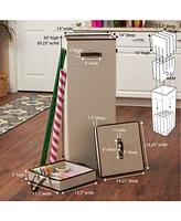 Household Essential Tall Wrapping Paper Organizer Storage Box with Lift-Out Ribbon Tray