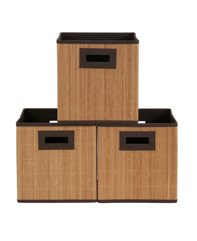 Ornavo Home Foldable Linen Storage Cube Bin with Leather Handles - Set of 6 - Black