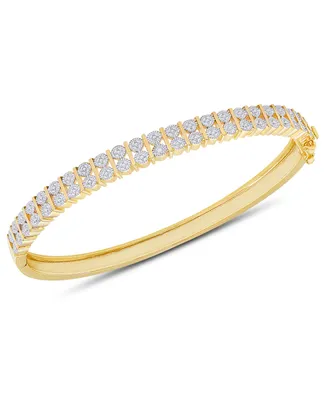 Diamond Accent Bar Bangle in 18k Gold over Sterling Silver-Plated Brass