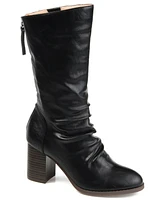 Journee Collection Women's Sequoia Rouched Block Heel Mid Shaft Boots